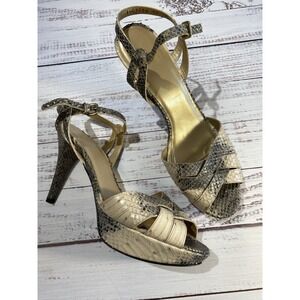 Stuart Weitzman Woman Shoe Snakeskin Strappy Peep Toe 5" Black/Ivory Shoes
